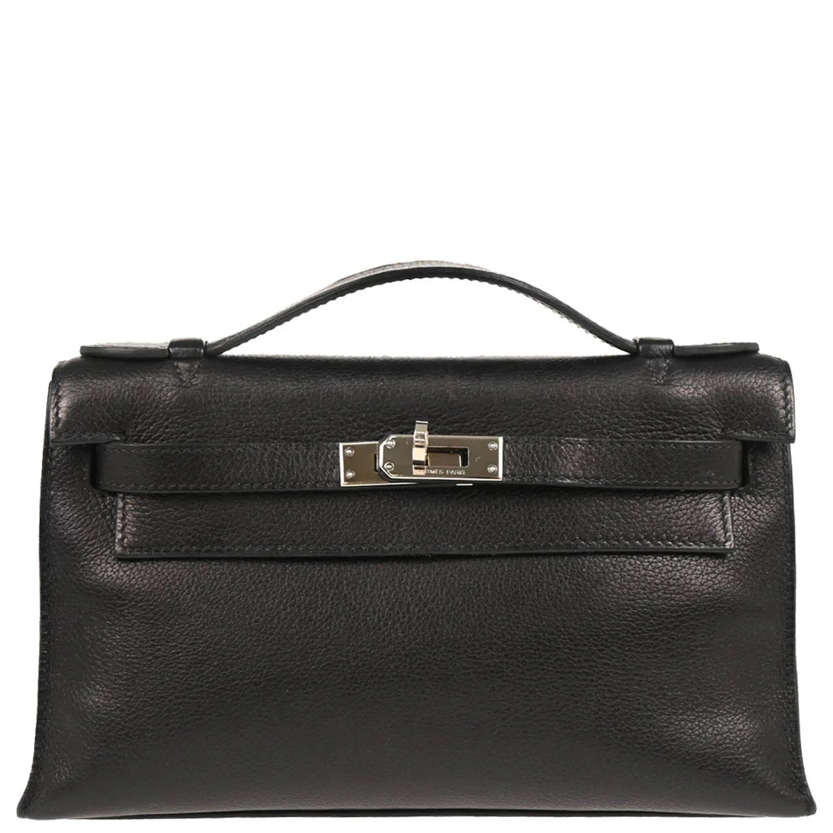 Hermes Black Evergrain Kelly Pochette Handbag