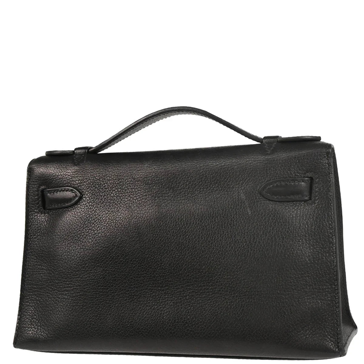 Hermes Black Evergrain Kelly Pochette Handbag