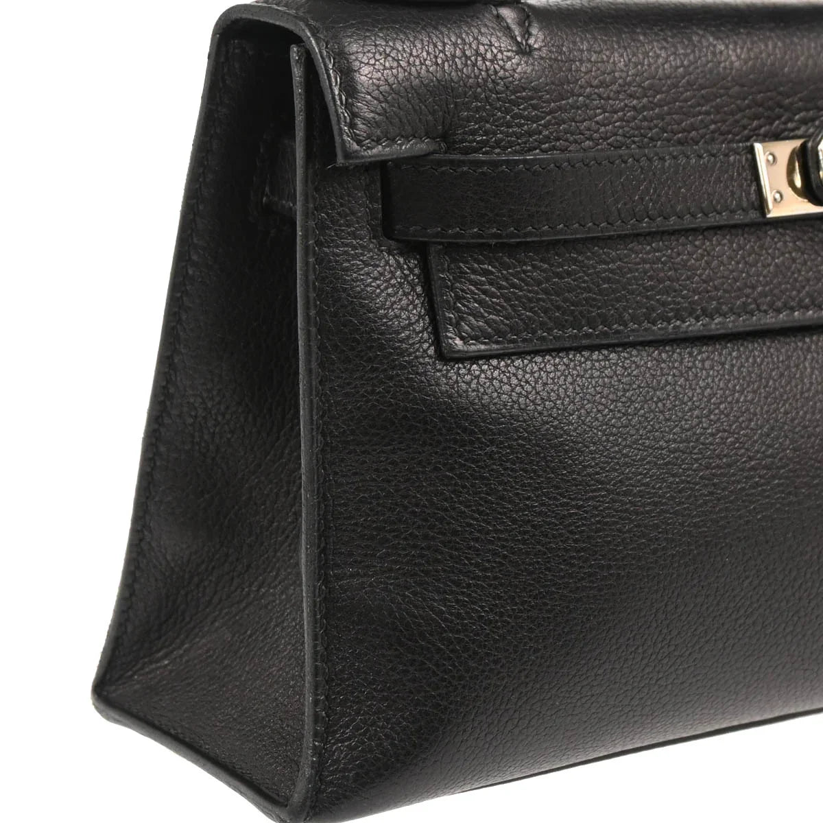 Hermes Black Evergrain Kelly Pochette Handbag