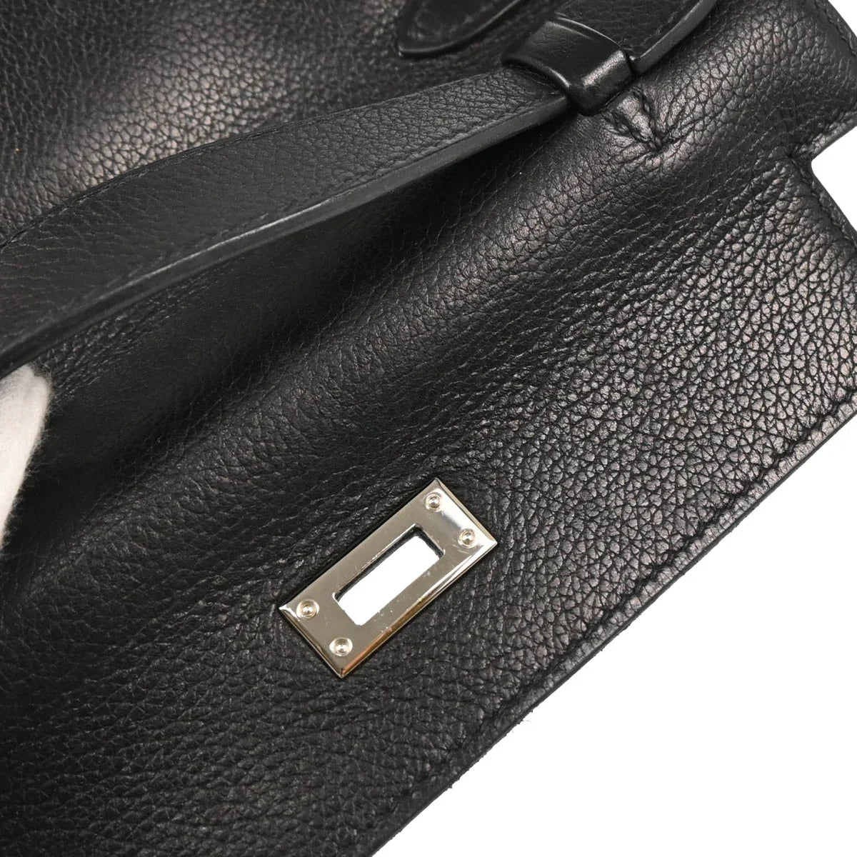 Hermes Black Evergrain Kelly Pochette Handbag
