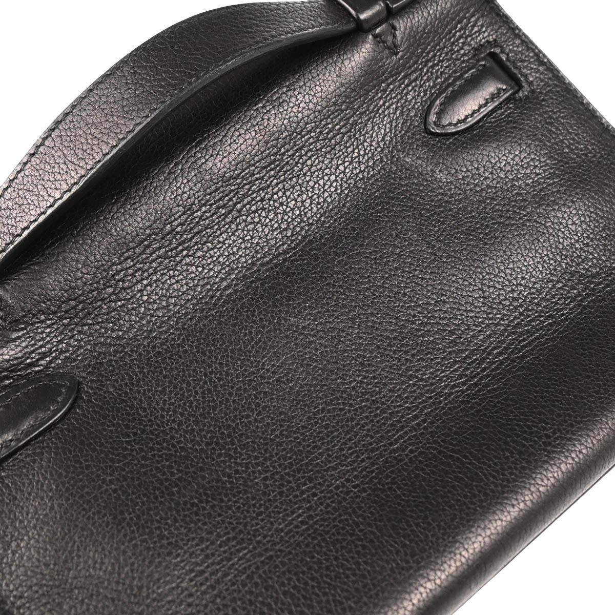 Hermes Black Evergrain Kelly Pochette Handbag