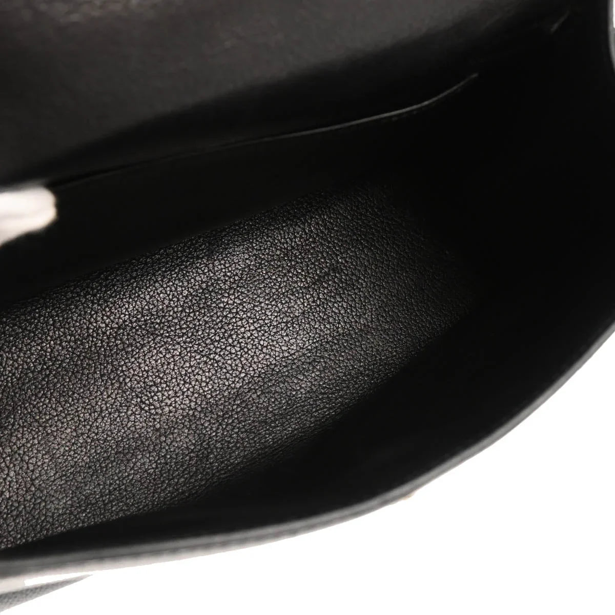 Hermes Black Evergrain Kelly Pochette Handbag