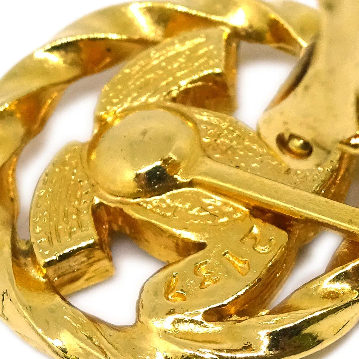 Chanel Gold Button Earrings Clip-On Rhinestone 2137