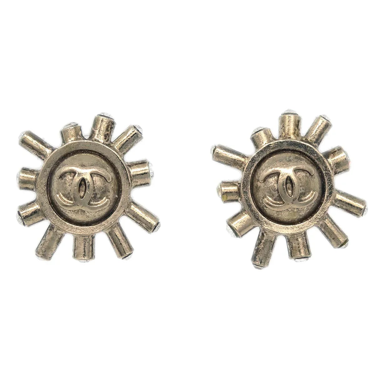 Chanel Piercing Earrings Gold Rhinestone 04A
