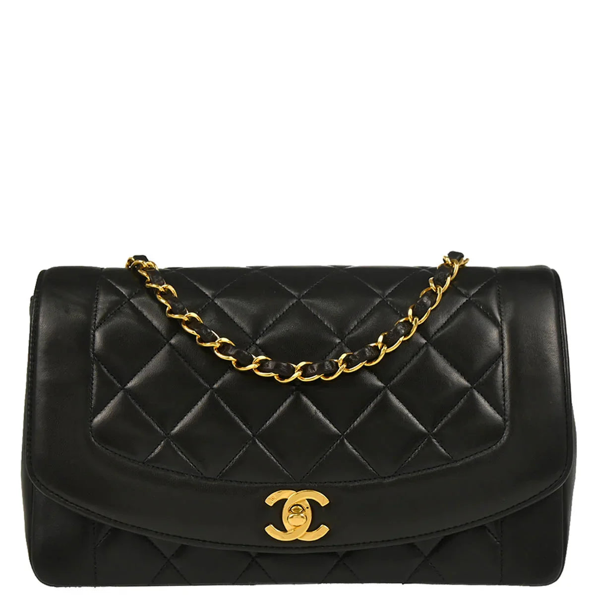 Chanel 1994-1996 Black Lambskin Medium Diana Shoulder Bag