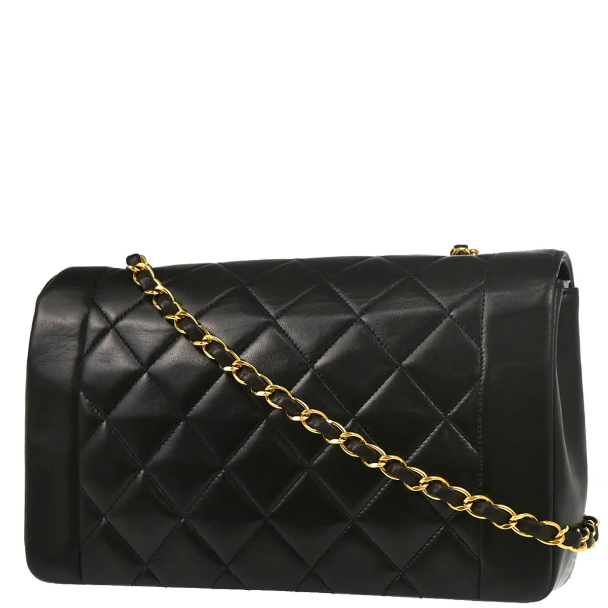Chanel 1994-1996 Black Lambskin Medium Diana Shoulder Bag
