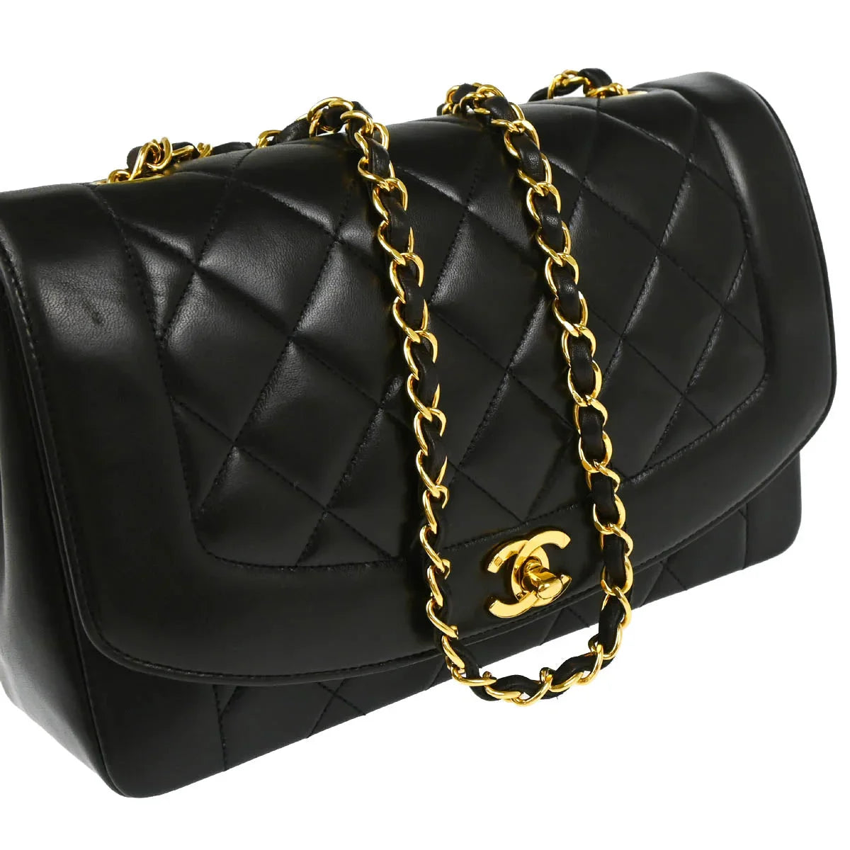 Chanel 1994-1996 Black Lambskin Medium Diana Shoulder Bag