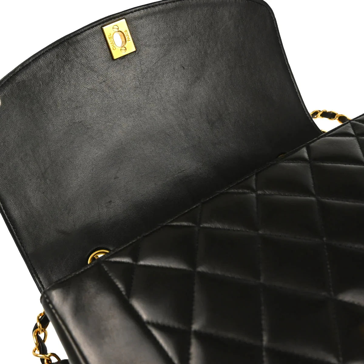 Chanel 1994-1996 Black Lambskin Medium Diana Shoulder Bag