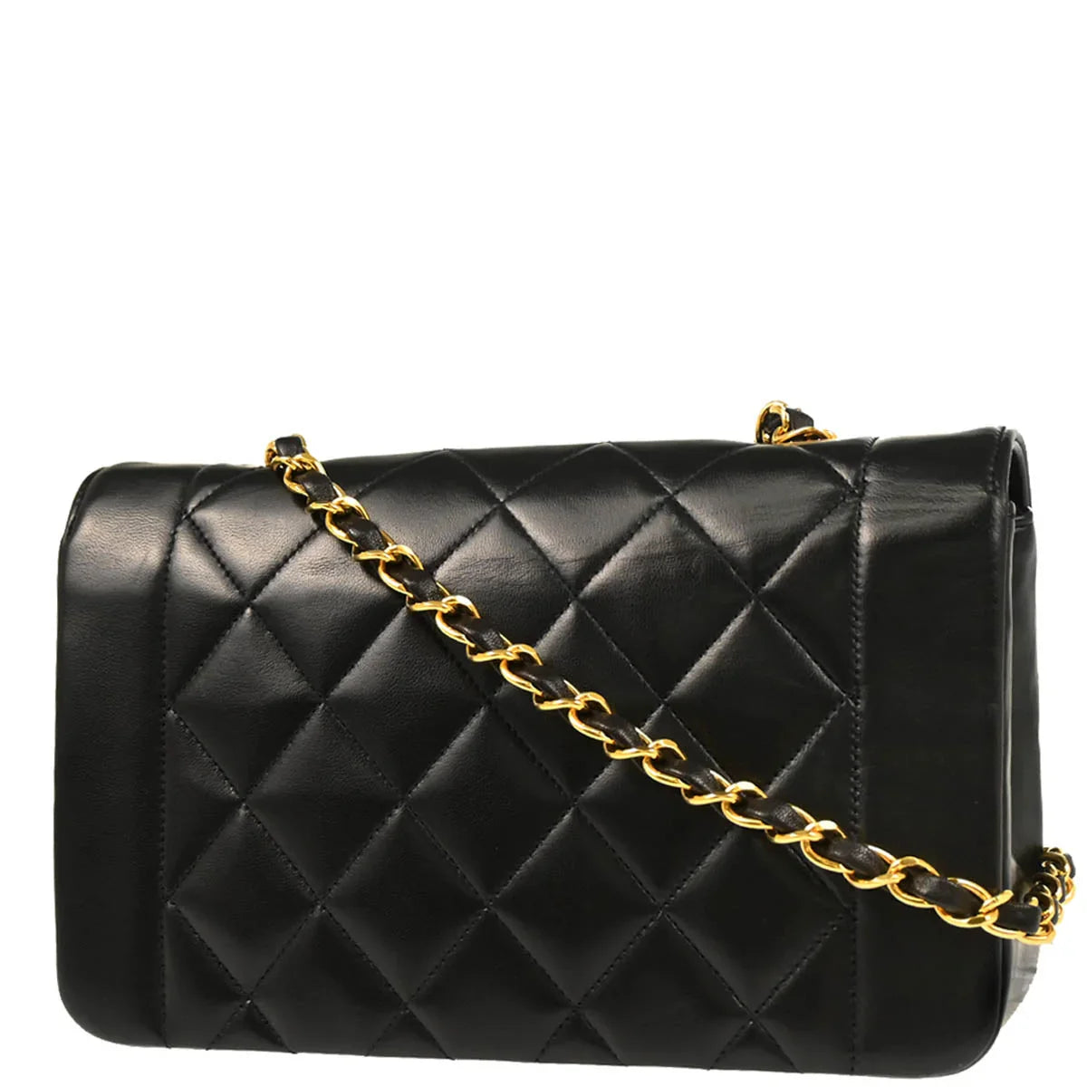 Chanel 1991-1994 Black Lambskin Small Diana Shoulder Bag