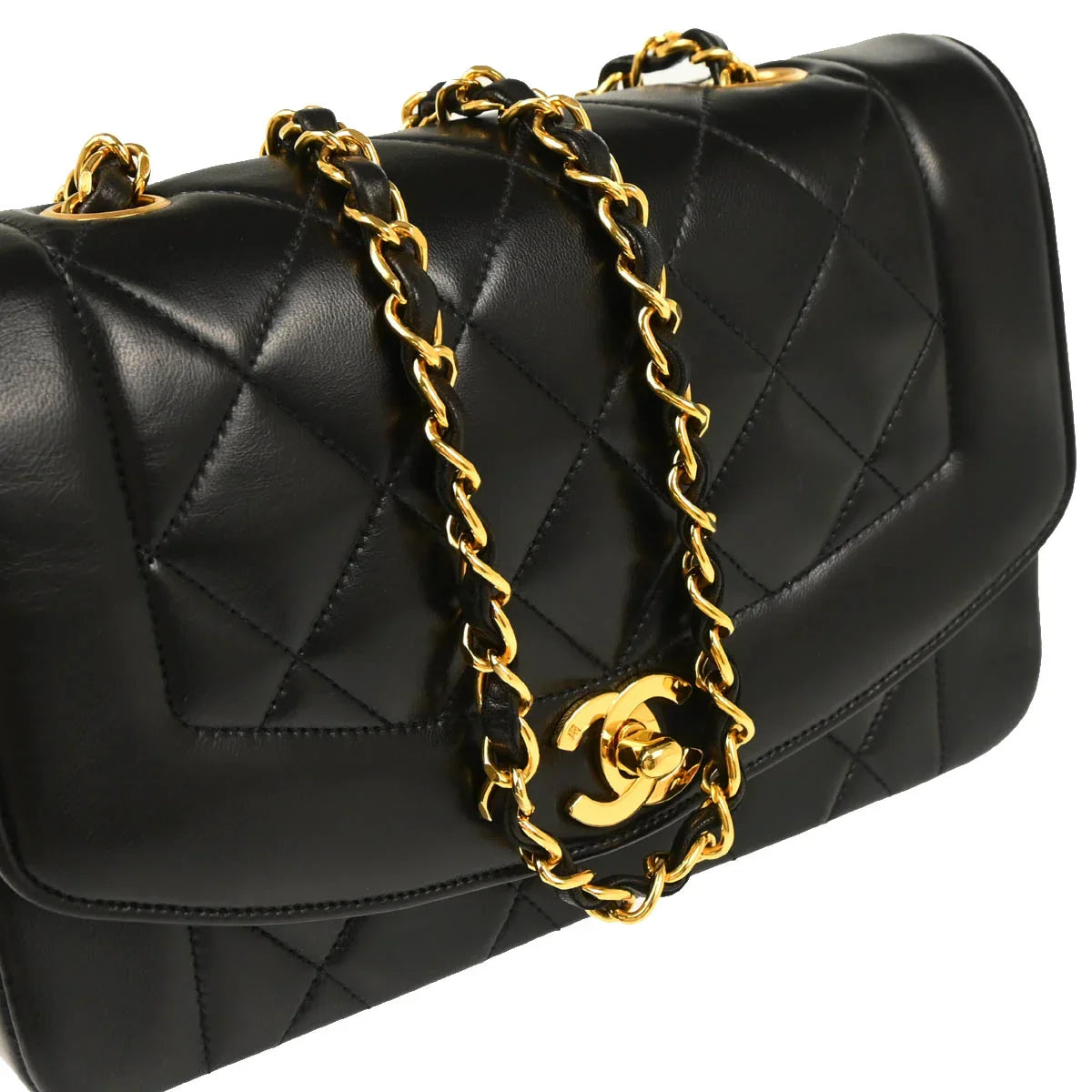 Chanel 1991-1994 Black Lambskin Small Diana Shoulder Bag