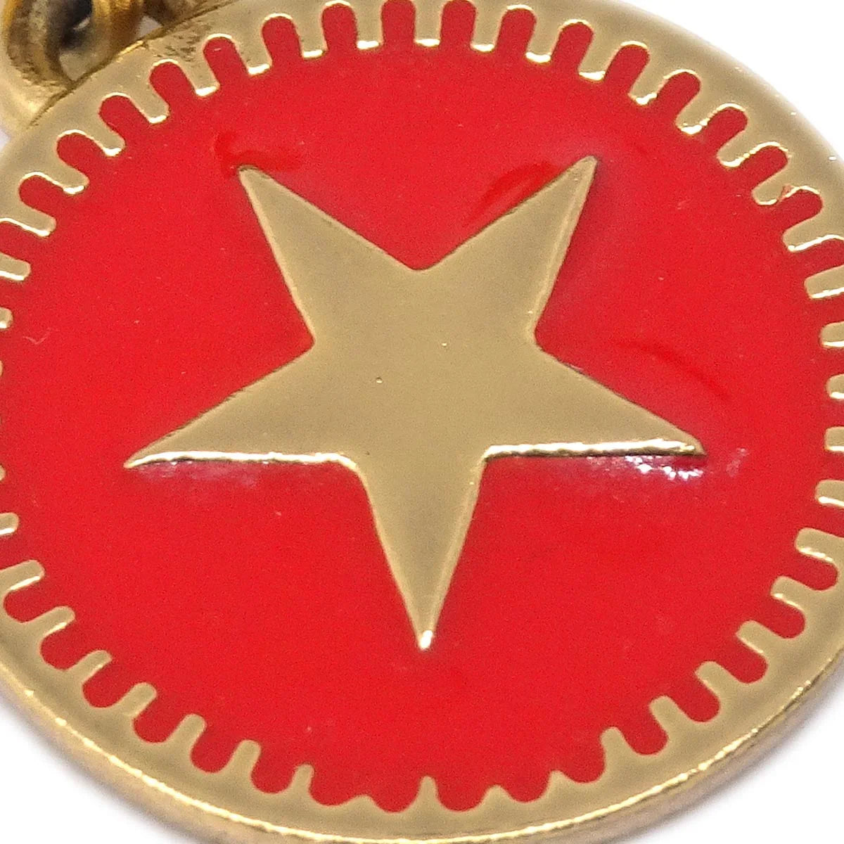 Chanel Button Star Dangle Piercing Earrings Gold Red 01P