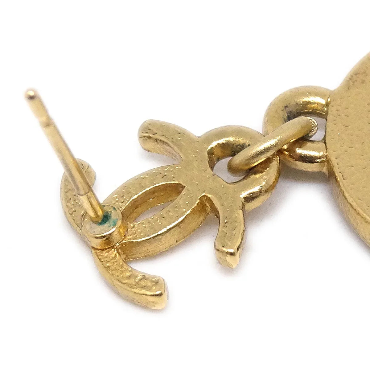 Chanel Button Star Dangle Piercing Earrings Gold Red 01P