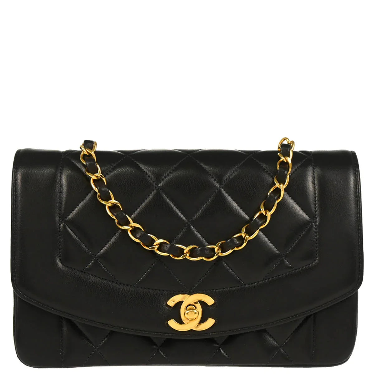 Chanel 1991-1994 Black Lambskin Small Diana Shoulder Bag