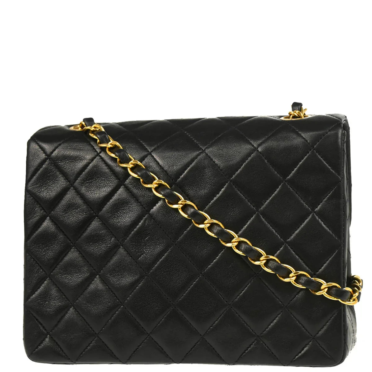 Chanel 1991-1994 Black Lambskin Classic Square Flap Shoulder Bag 20