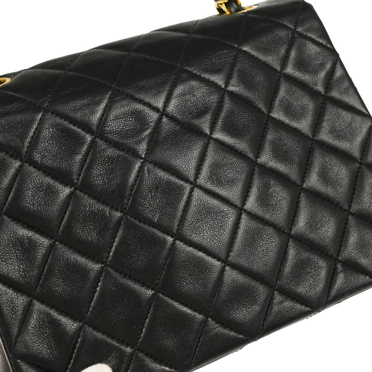 Chanel 1991-1994 Black Lambskin Classic Square Flap Shoulder Bag 20