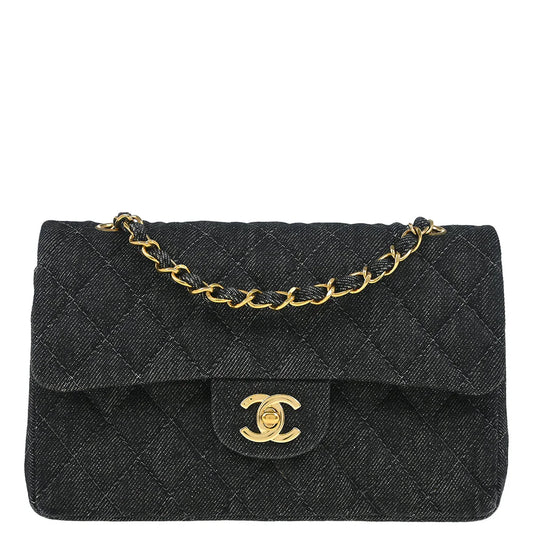 Chanel 1997-1999 Indigo Denim Small Classic Double Flap Shoulder Bag