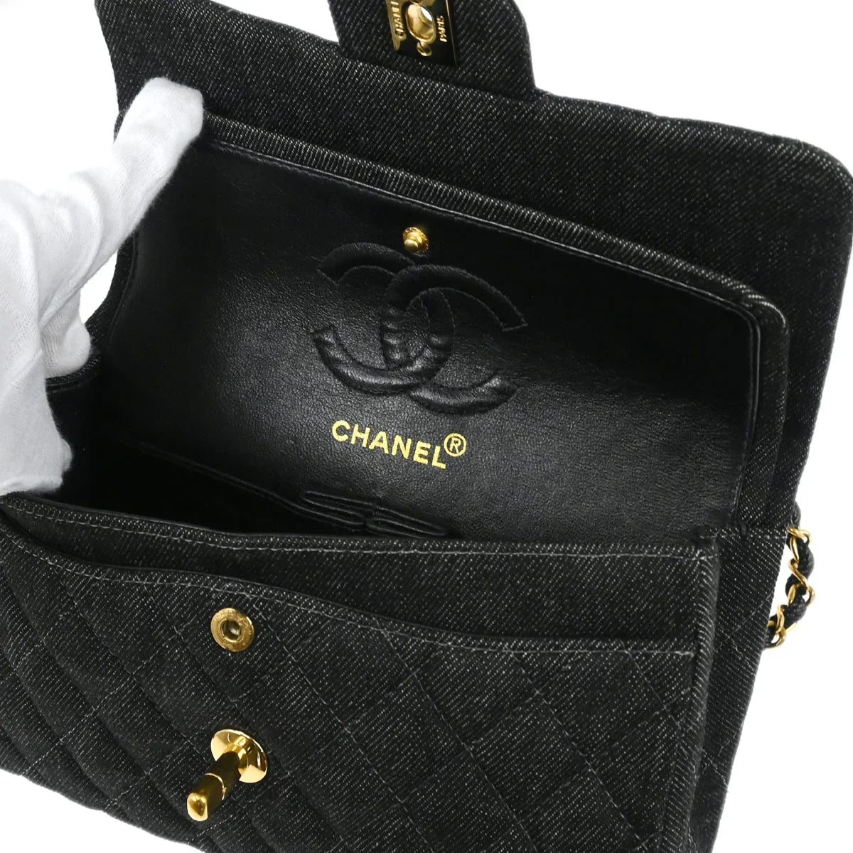 Chanel 1997-1999 Indigo Denim Small Classic Double Flap Shoulder Bag