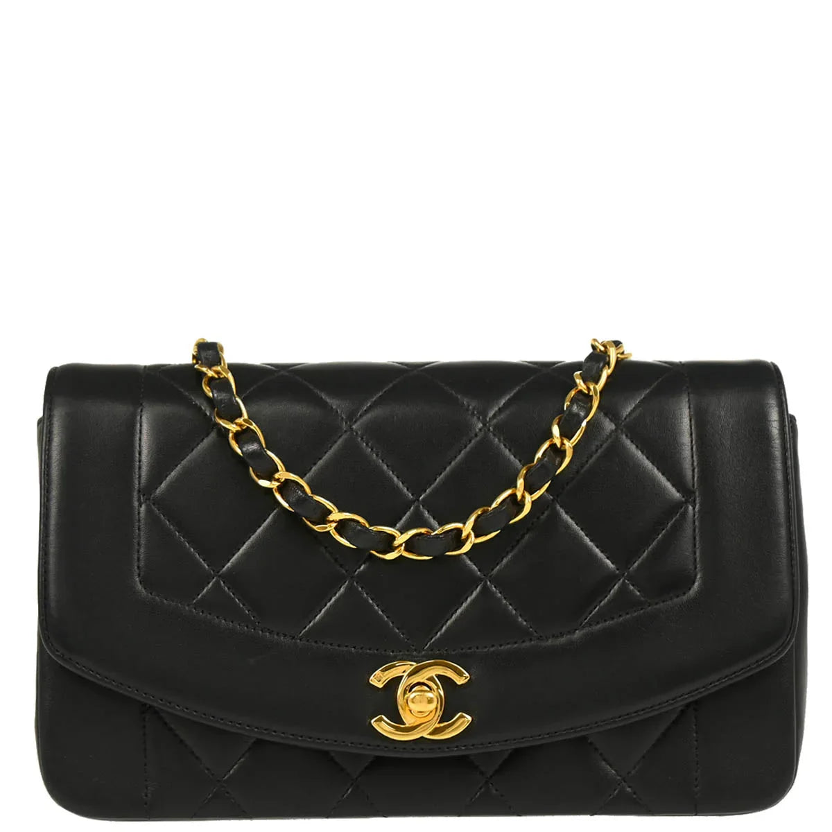 Chanel 1996-1997 Black Lambskin Small Diana Shoulder Bag