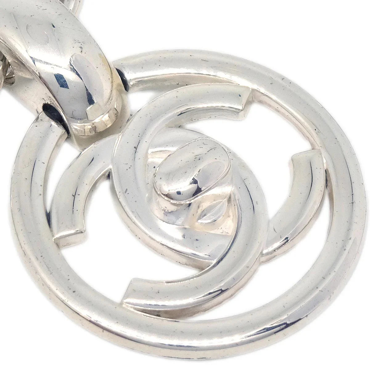 Chanel Turnlock Medallion Chain Pendant Necklace Silver 97P