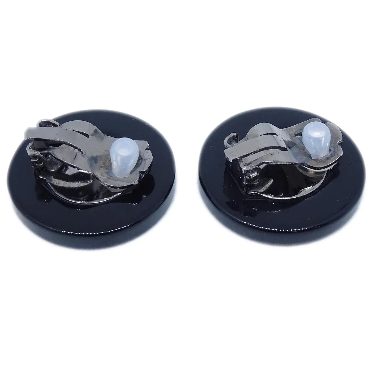 Chanel Button Earrings Clip-On Black 03P