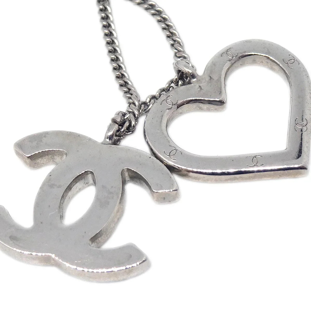 Chanel Heart Silver Chain Necklace 04P