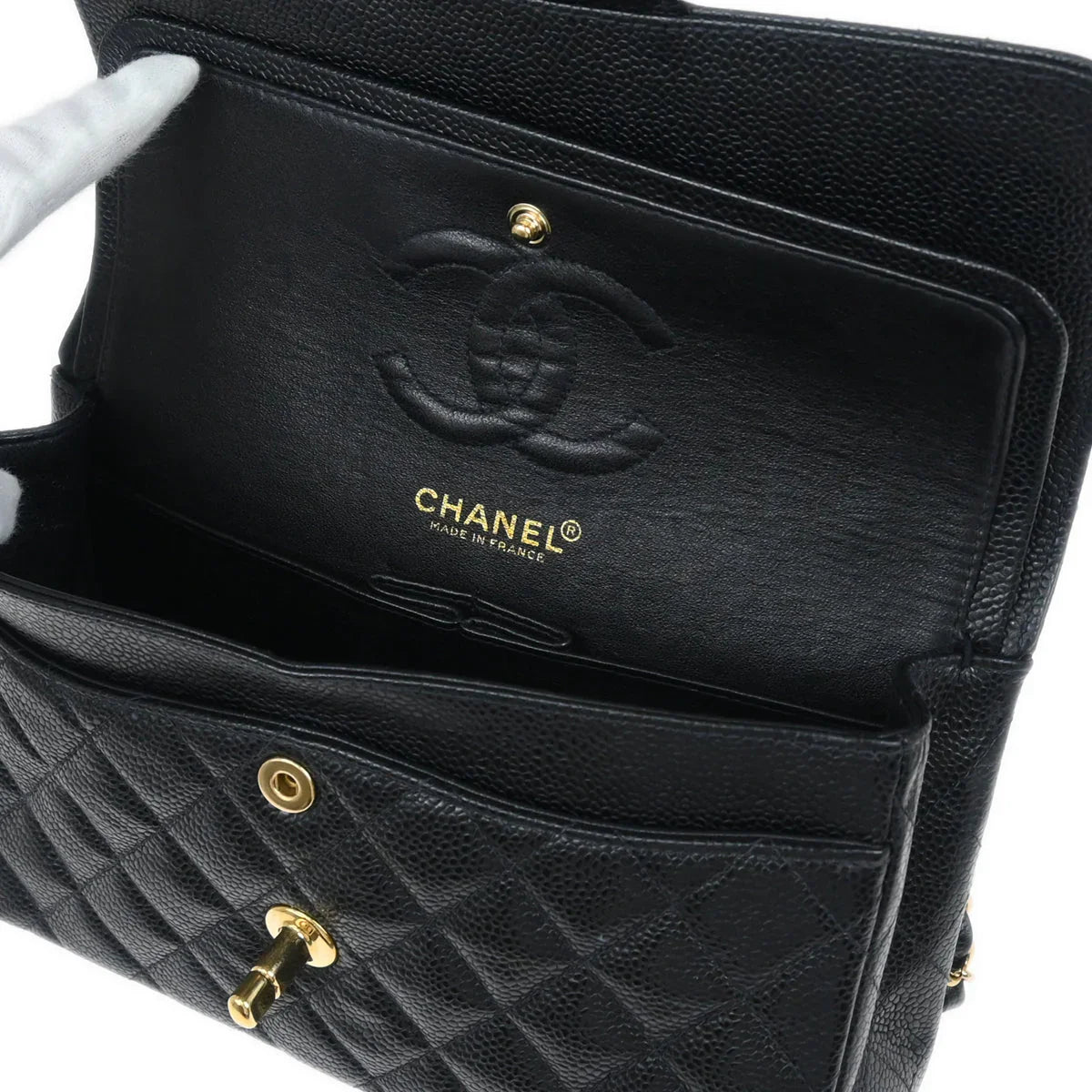 Chanel 2001-2003 Black Caviar Small Classic Double Flap Shoulder Bag