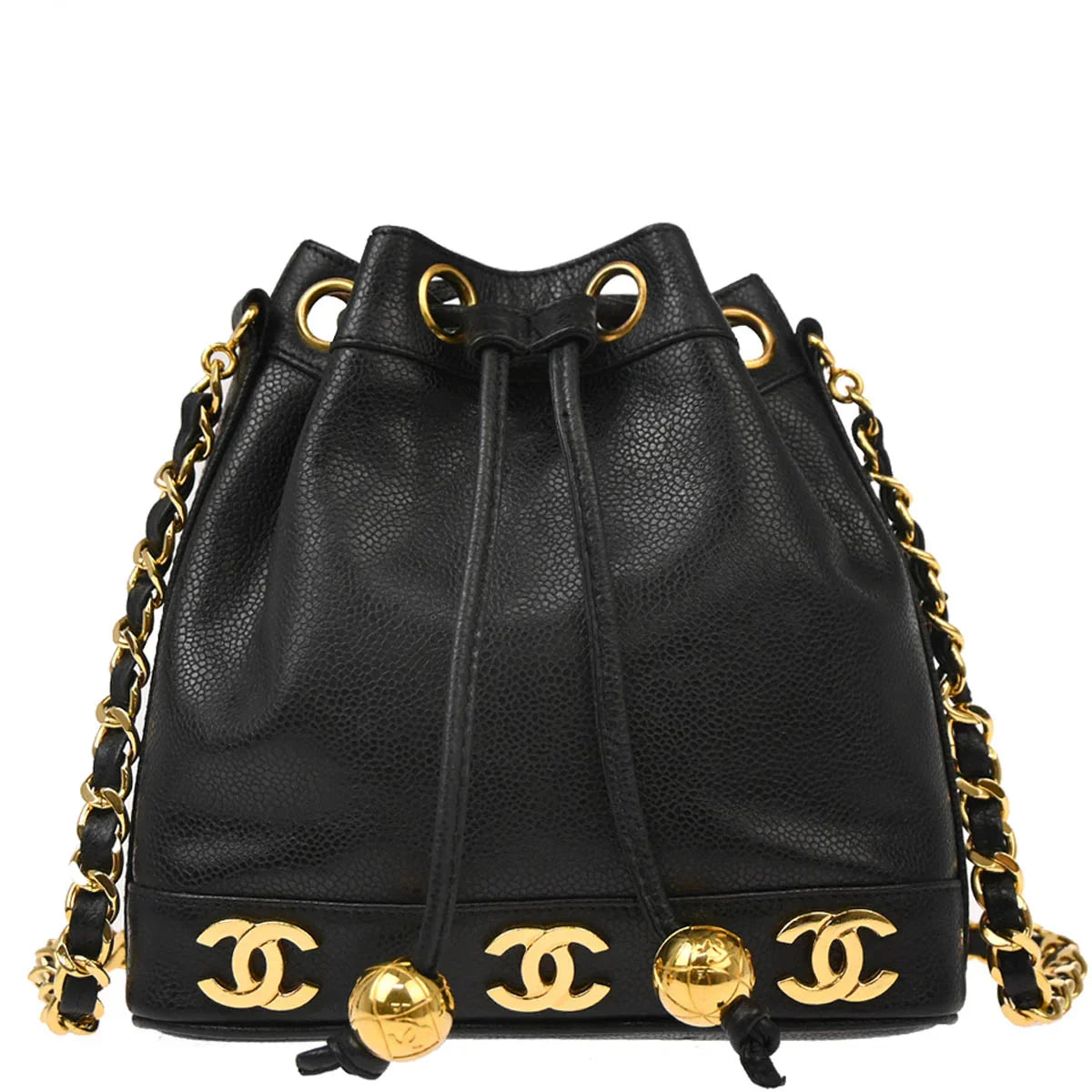 Chanel Black Caviar Triple CC Drawstring Shoulder Bag