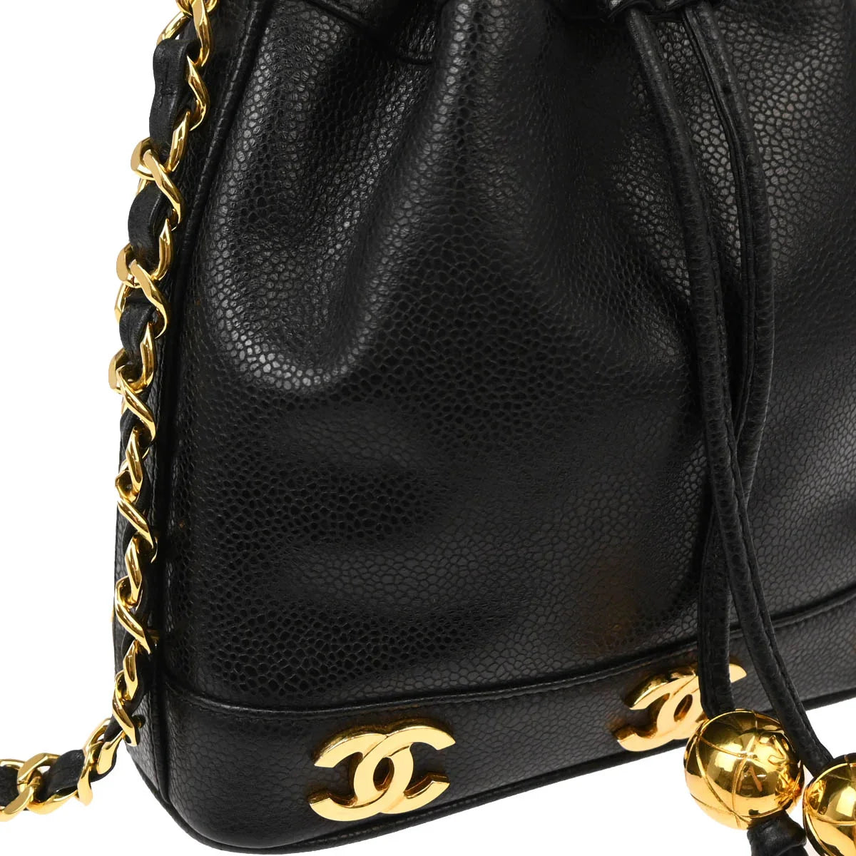 Chanel Black Caviar Triple CC Drawstring Shoulder Bag