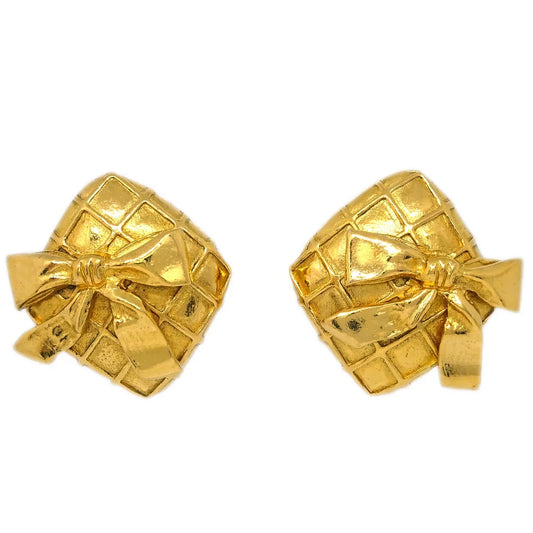 Chanel Rhombus Bow Earrings Clip-On Gold