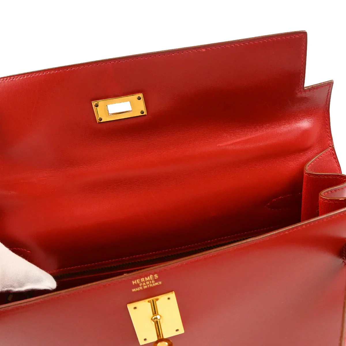 Hermes 1993 Red Box Calf Kelly 32 Sellier 2way Shoulder Handbag