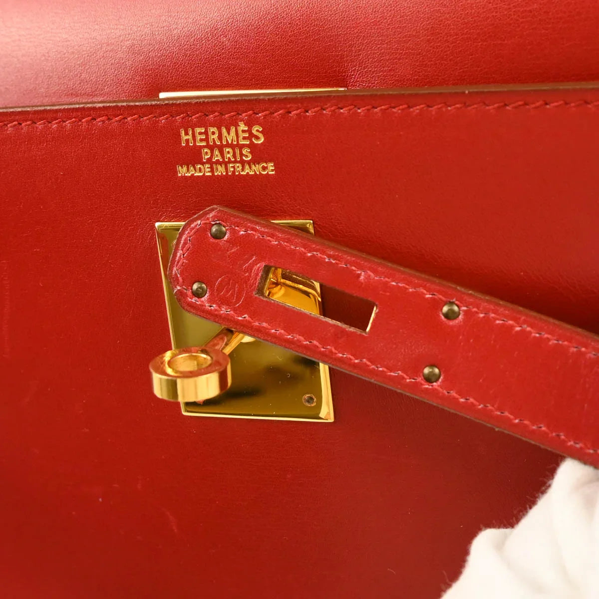 Hermes 1993 Red Box Calf Kelly 32 Sellier 2way Shoulder Handbag