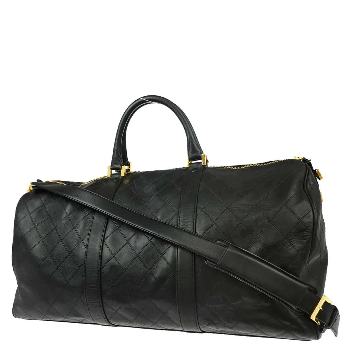 Chanel 1991-1994 Black Lambskin Bicolore 2way Duffle Handbag