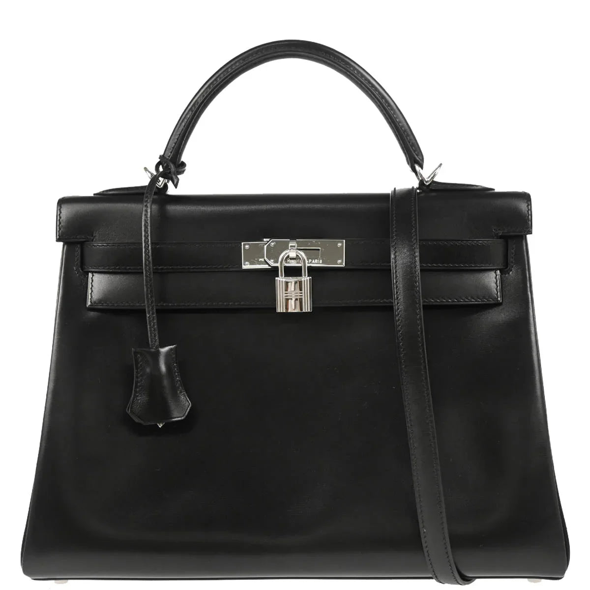 Hermes 2008 Black Box Calf Kelly 32 Retourne 2way Shoulder Handbag