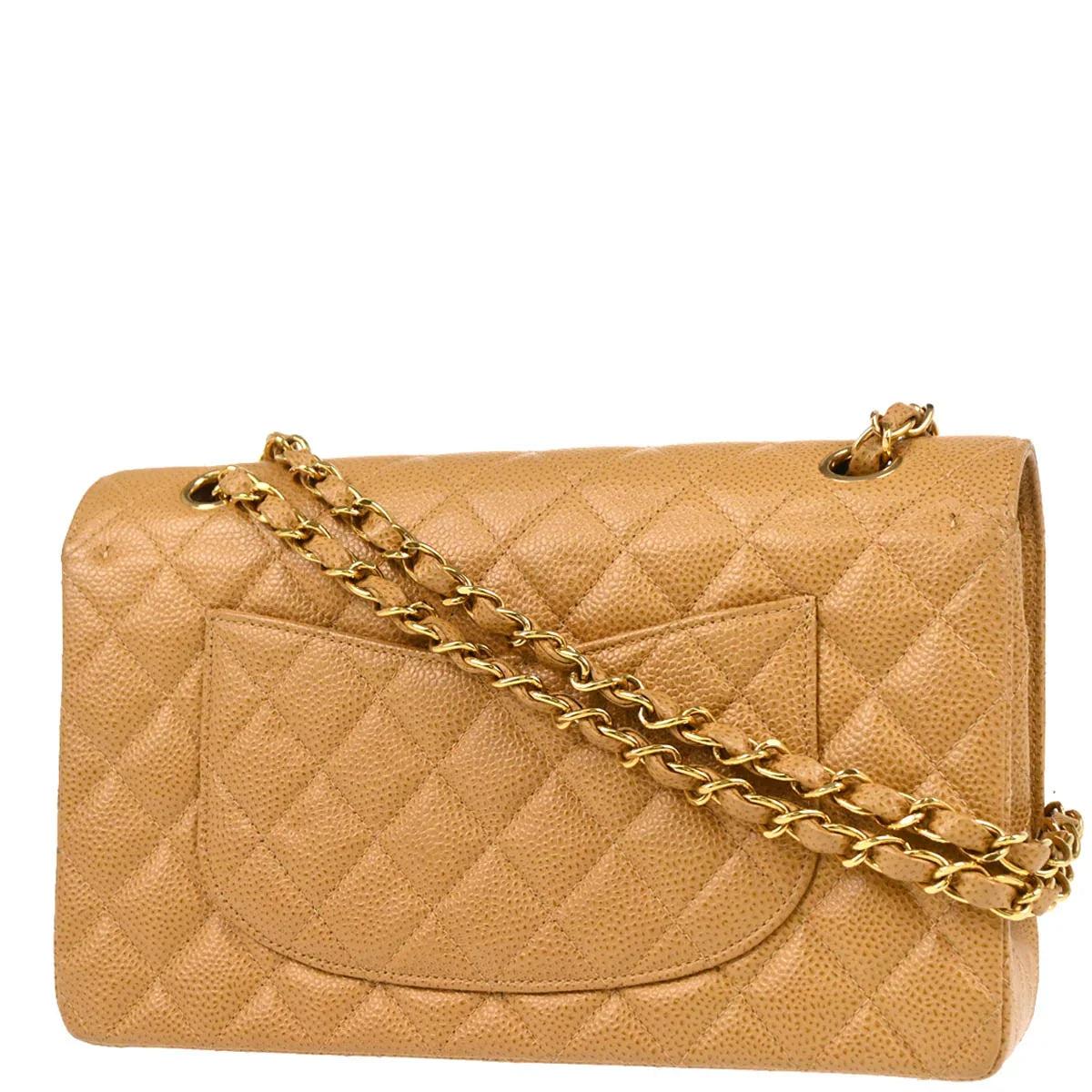 Chanel 2001-2003 Beige Caviar Medium Classic Double Flap Shoulder Bag