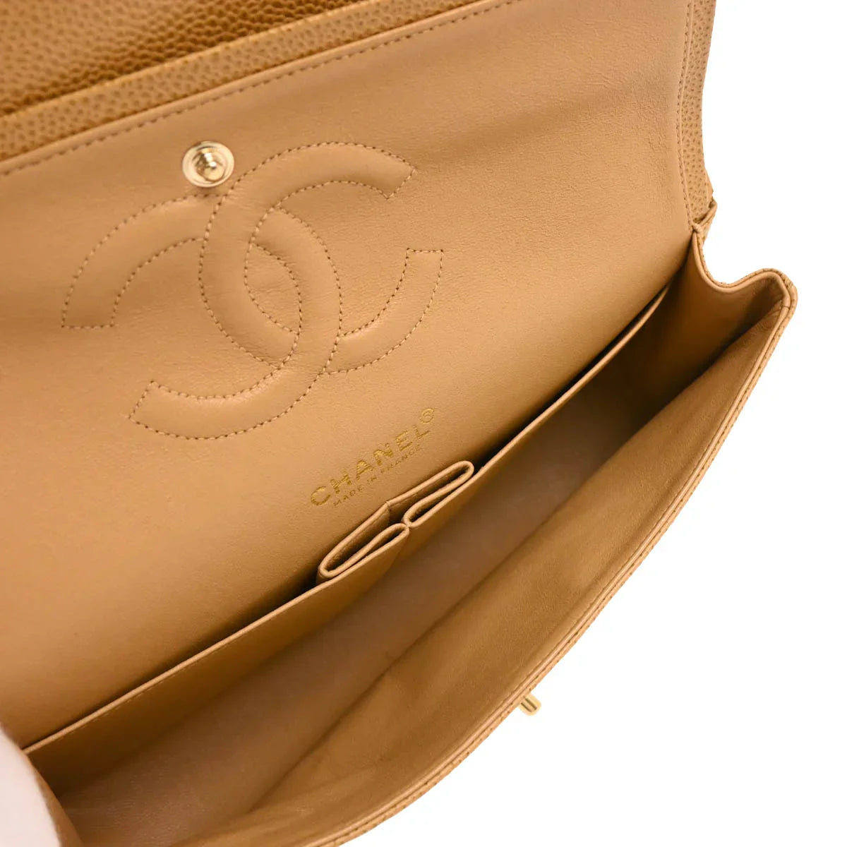 Chanel 2001-2003 Beige Caviar Medium Classic Double Flap Shoulder Bag