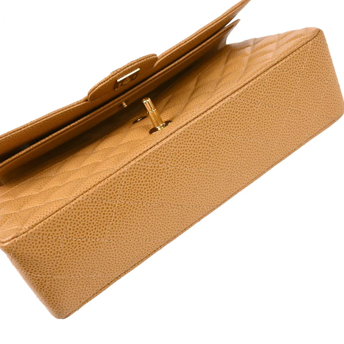 Chanel 2001-2003 Beige Caviar Medium Classic Double Flap Shoulder Bag