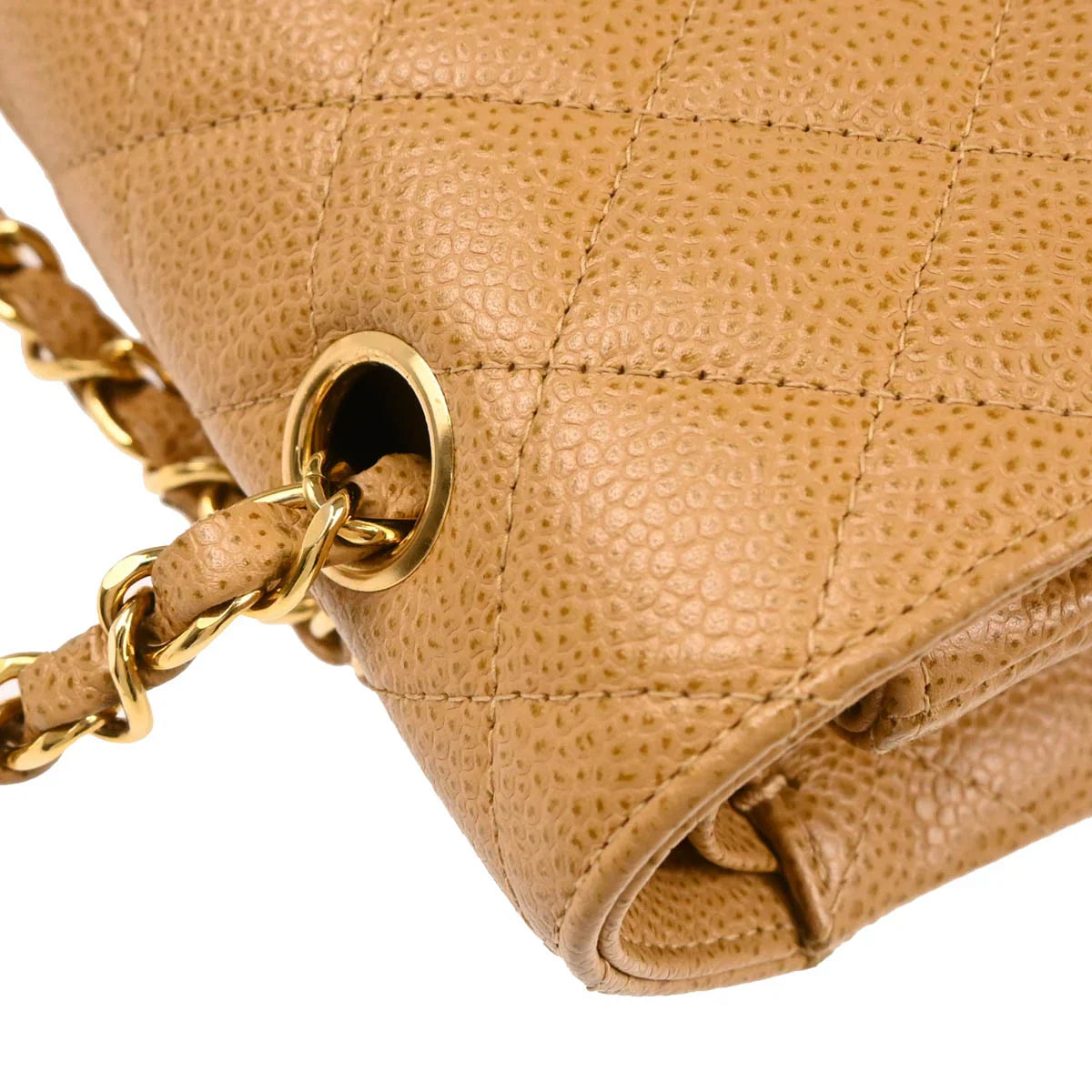 Chanel 2001-2003 Beige Caviar Medium Classic Double Flap Shoulder Bag