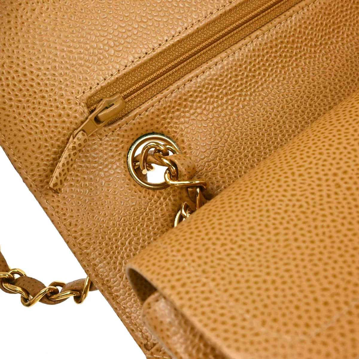 Chanel 2001-2003 Beige Caviar Medium Classic Double Flap Shoulder Bag