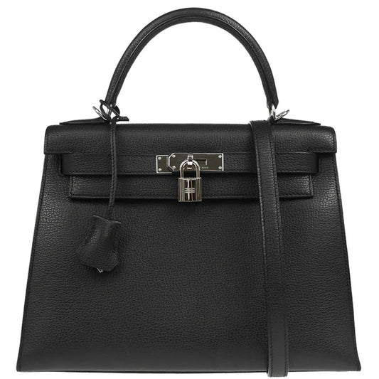 Hermes 2006 Black Togo Kelly 28 Sellier 2way Shoulder Handbag