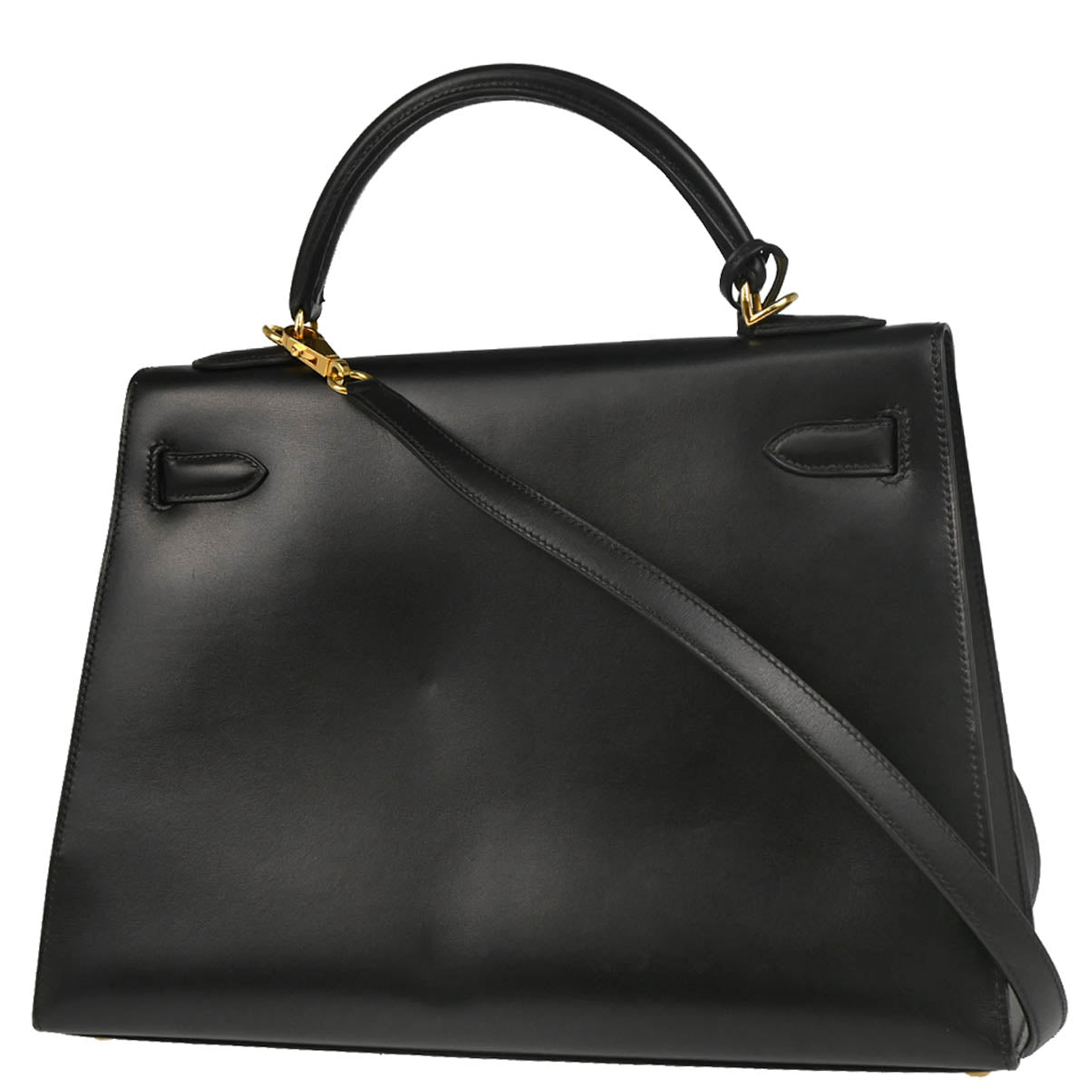 Hermes 2002 Black Box Calf Kelly 32 Sellier 2way Shoulder Handbag