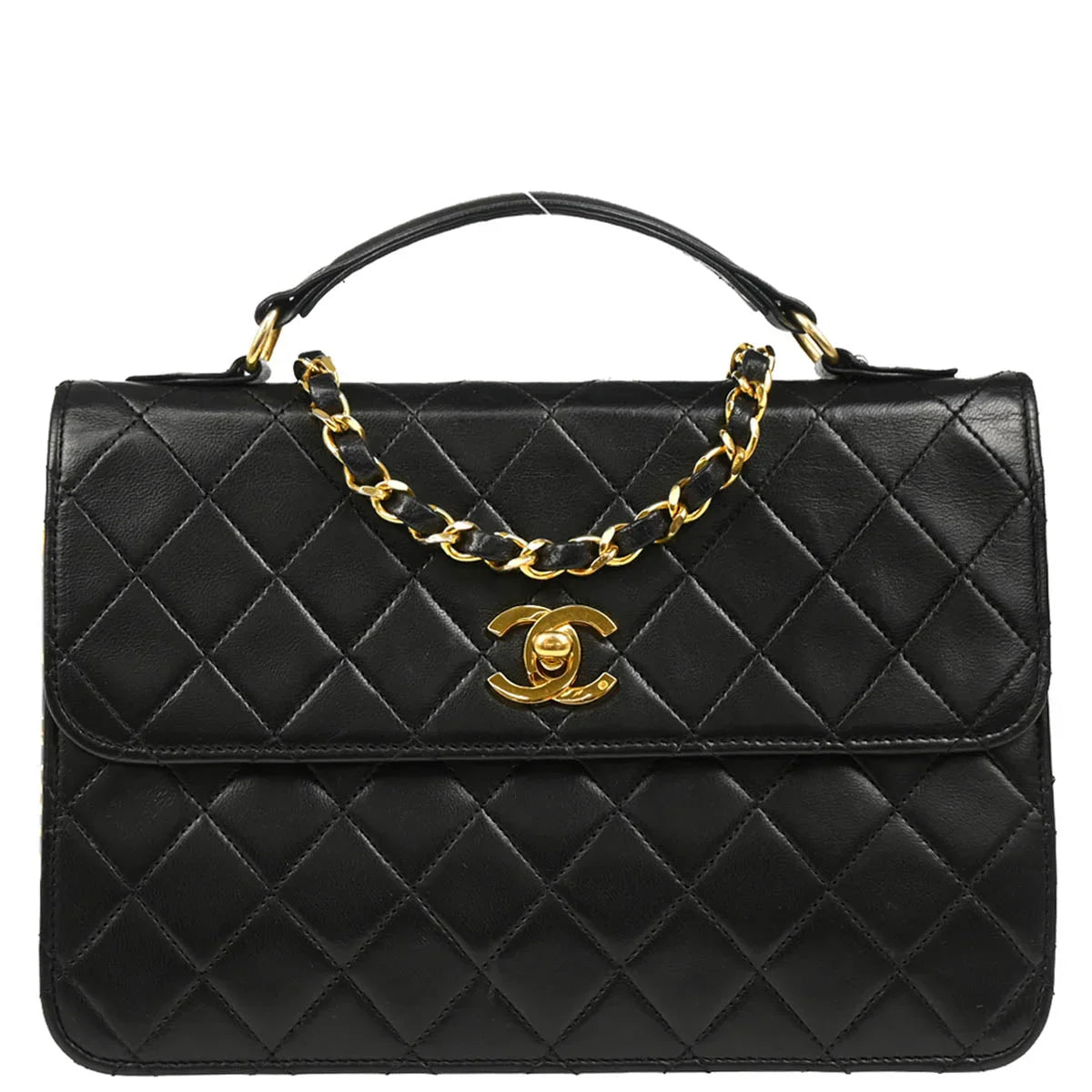 Chanel 1986-1988 Black Lambskin 2way Shoulder Handbag