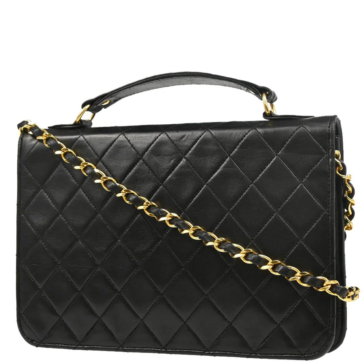 Chanel 1986-1988 Black Lambskin 2way Shoulder Handbag
