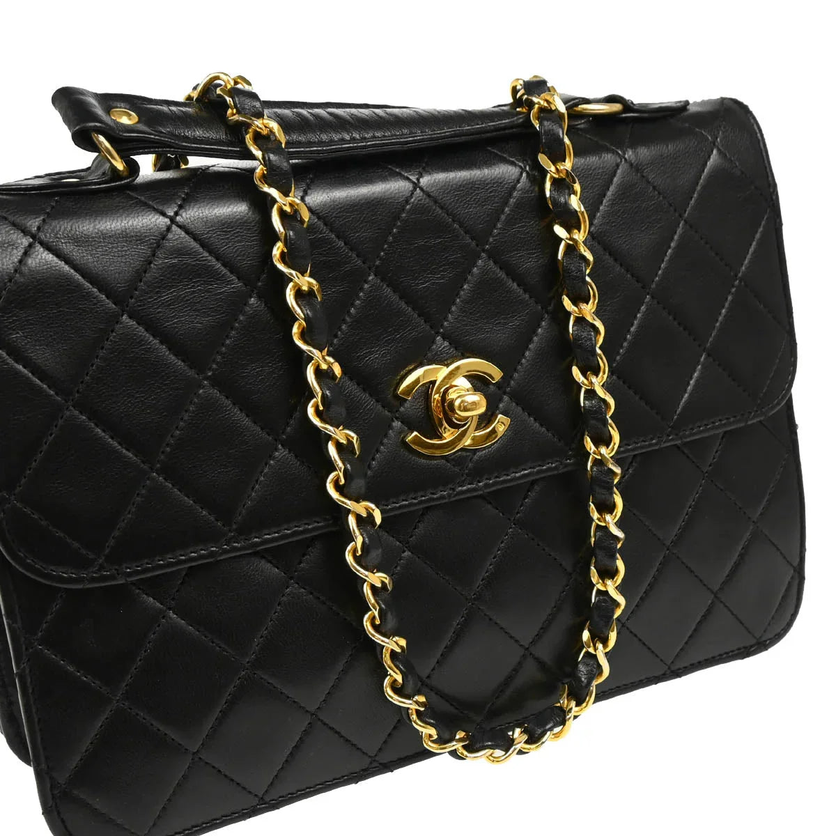 Chanel 1986-1988 Black Lambskin 2way Shoulder Handbag