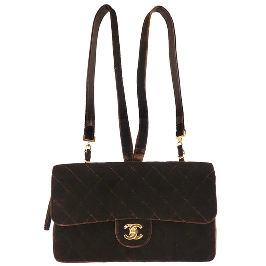 Chanel 1994-1996 Brown Velvet Classic Flap Chain Backpack