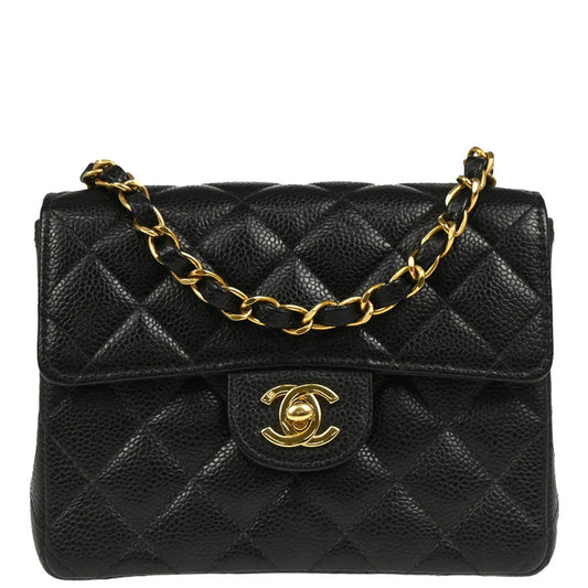 Chanel 2003-2004 Black Caviar Mini Classic Square Flap Bag 17