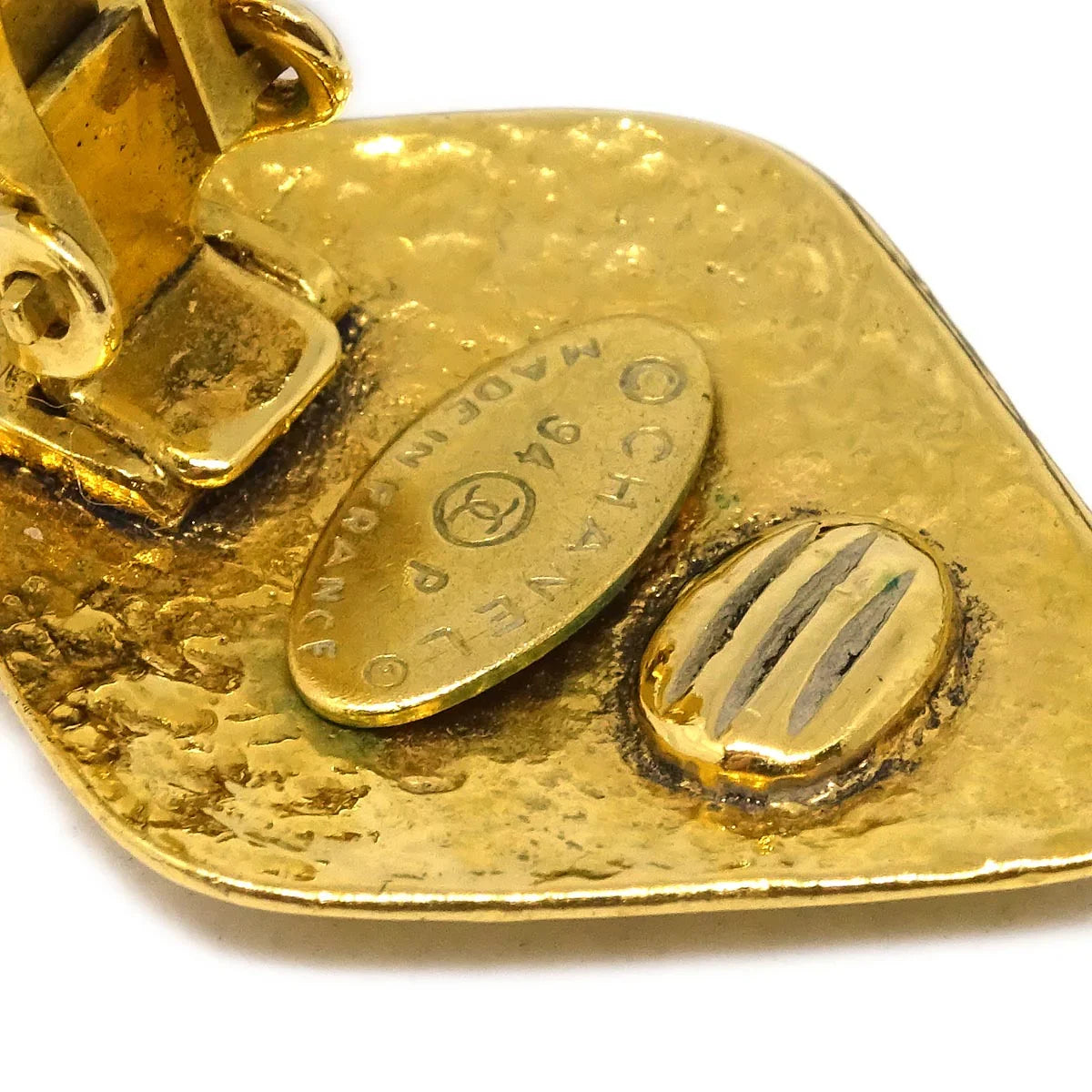 Chanel Rhombus Dangle Earrings Clip-On Gold 94P