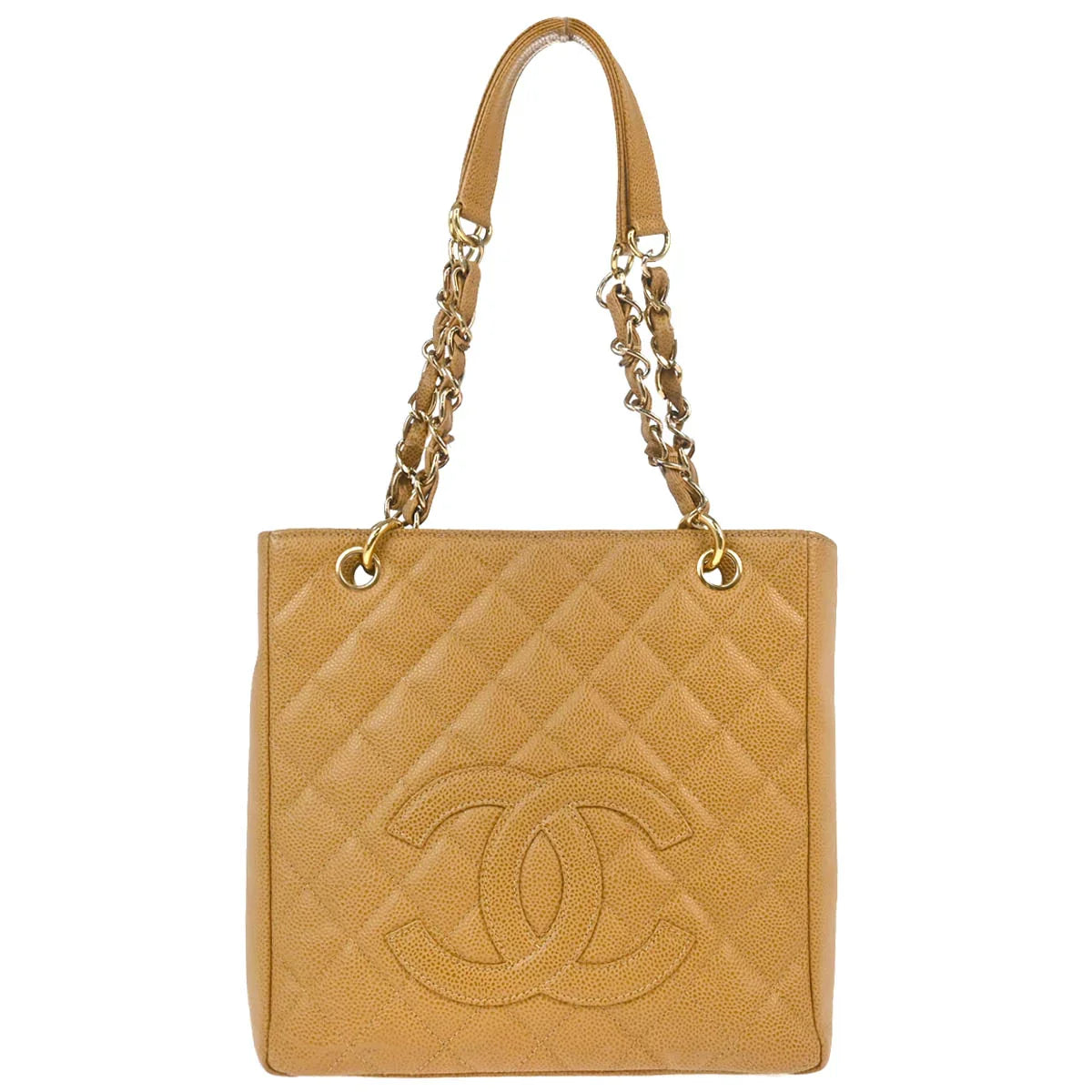 Chanel 2003-2004 Beige Caviar Petite Shopping Tote PST Chain Handbag