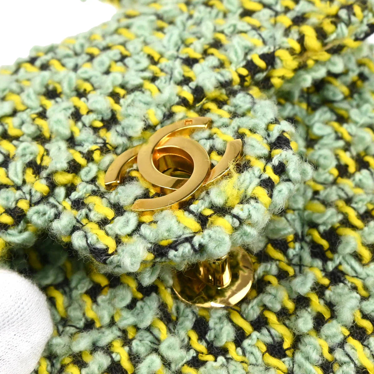 Chanel 1991-1994 Light Green Tweed Micro Classic Flap Handbag