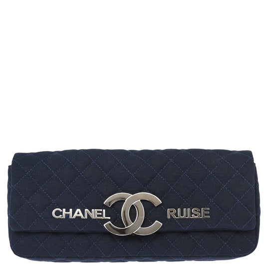Chanel 2008-2009 Navy Cotton Cruise Line Clutch Bag