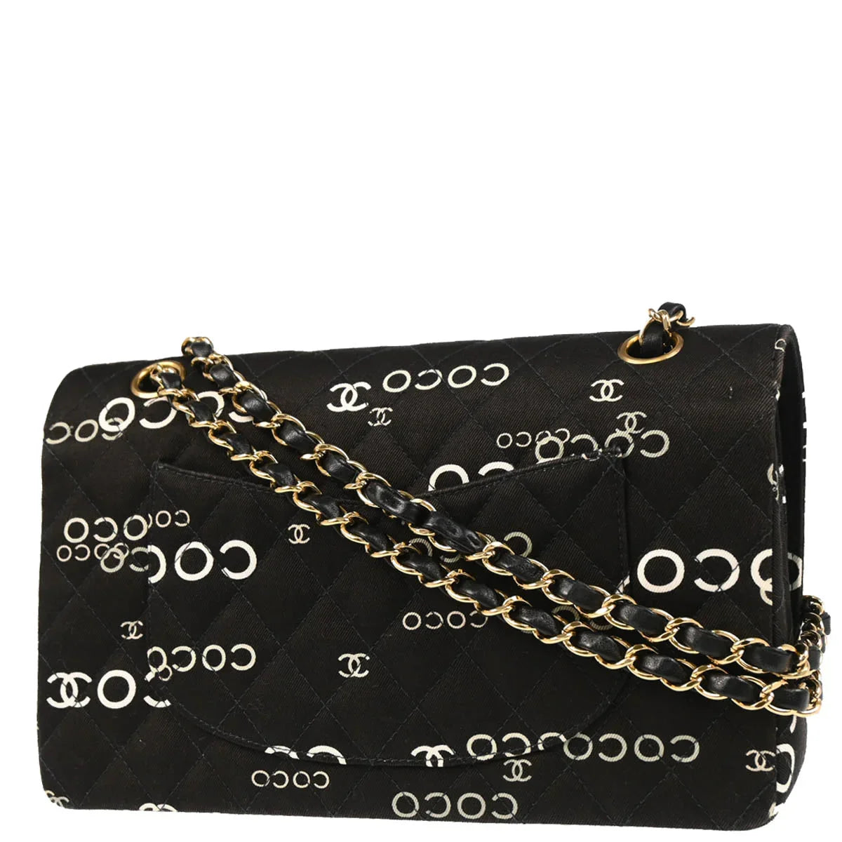 Chanel 2001-2003 Black Canvas COCO Medium Classic Double Flap Shoulder Bag
